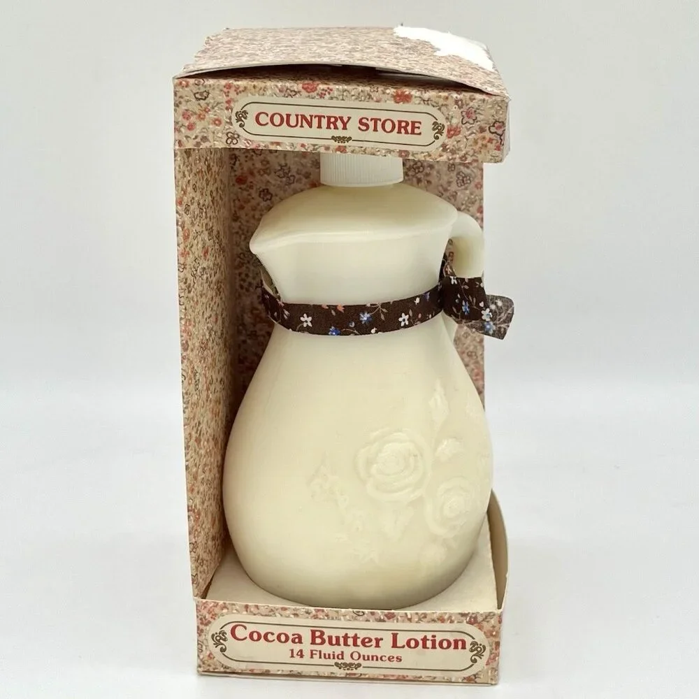 VTG 90s Country Store Cocoa Butter Lotion Pitcher Floral Bottle NEW Farm Shabby